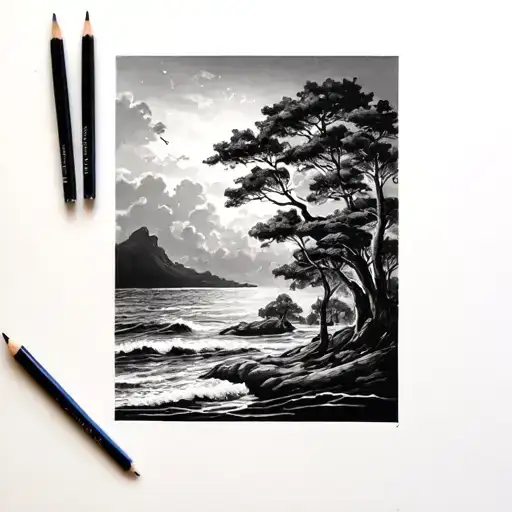 Realistic Image Of Trees And Ocean