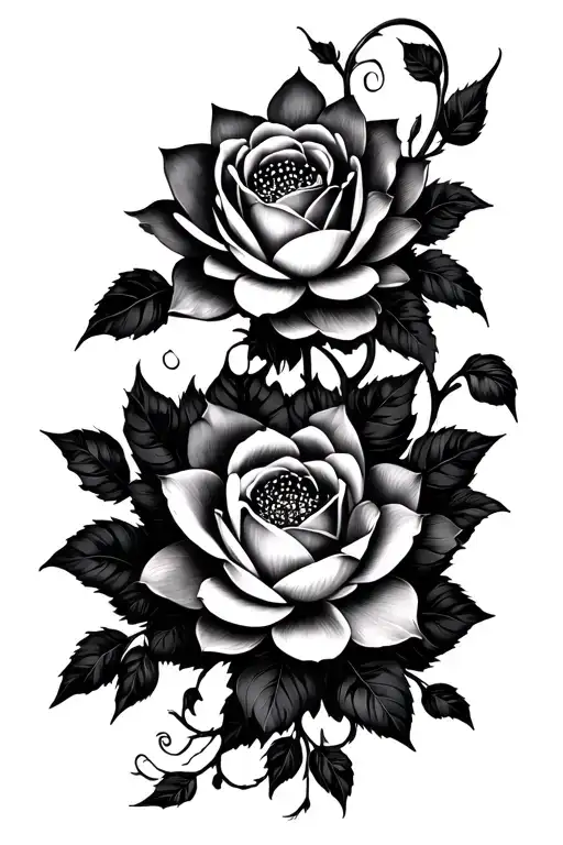 Roses And Lotus Flowers With Vines