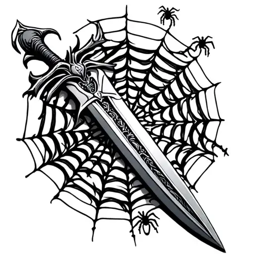Spider Web Intertwined A Sword With Spiders In It