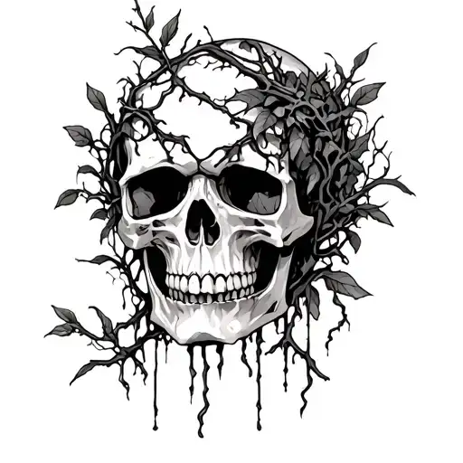 Skull Reclaimed By Nature Vines And Decay