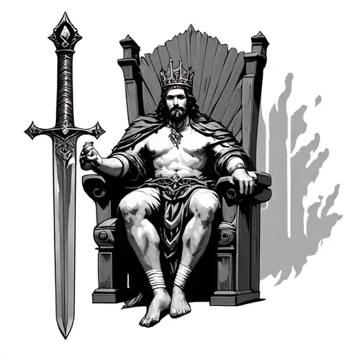 King Sitting On A Throne With Sword Of Damocles