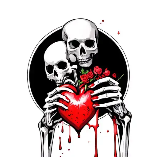 Skeleton Holding A Soear Pointed At A Bleeding Heart
