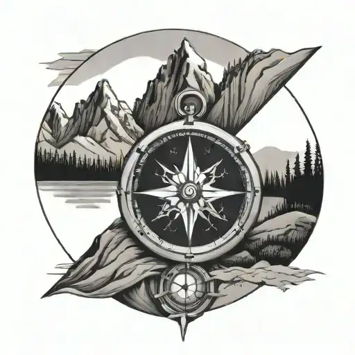Compass And Mountain With Path Leading