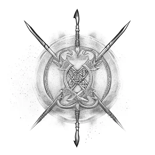 An Intricately Designed Hunting Bow And Arrow With Elvish Runes