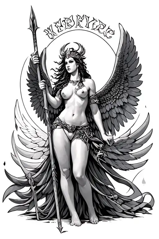 Valkyrie Nude Wings Spread Holding A Spear Asian