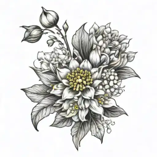 A Bouquet Of Lily Of The Valley Waterlily Marigold Chrysanthemum