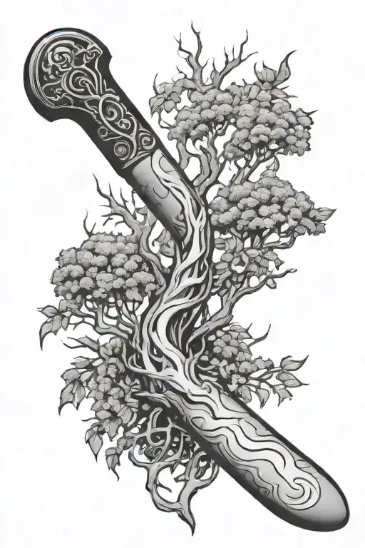 Broken Sword With A Tree Growing Out Of The Handle