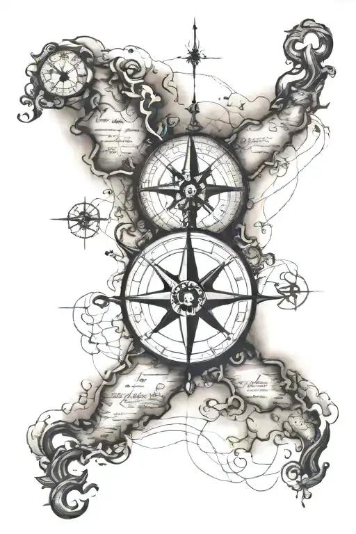 Old World Map With Compass Point And Anchor Intertwined