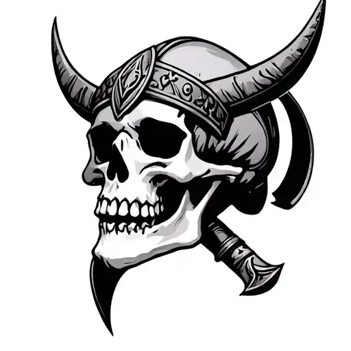 Skull With Viking Theme Background Black And White