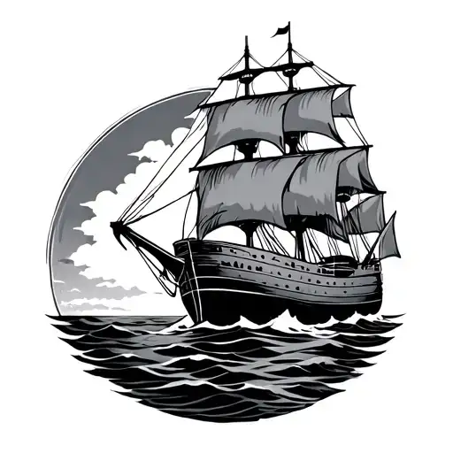 Old Ship With Circle Frame