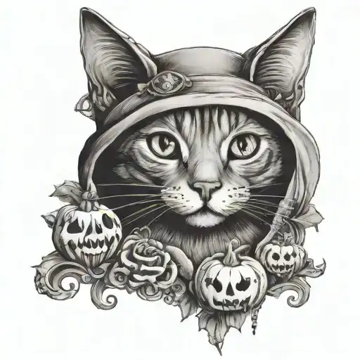 Gothic Cat With Jewls And Mushrooms And A Frame And Pumkins