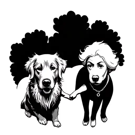 Golden Retriver With Grandma Holding Hands