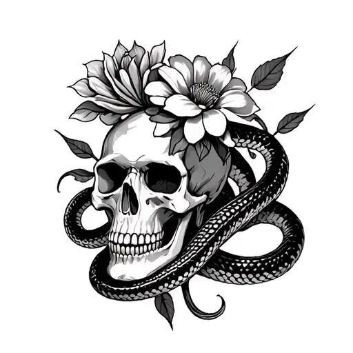 Snakes And Skull With Dead Flower