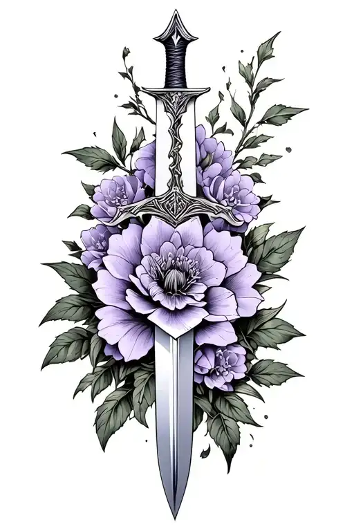 Witcher Sword With Lilac Flower Intertwined