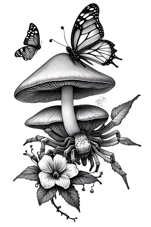 Floral Spider Mushroom And Butterfly Thigh