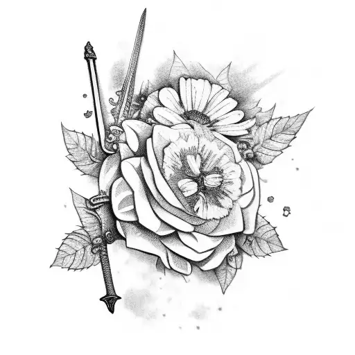 Sword With Flowers And Leaves