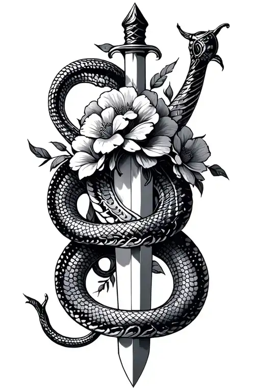 Tall Skinny Dagger With Snake Wrapped With Flowers Intertwined