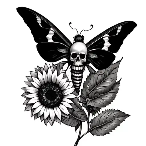 Death Moth Tattoo With Sunflower