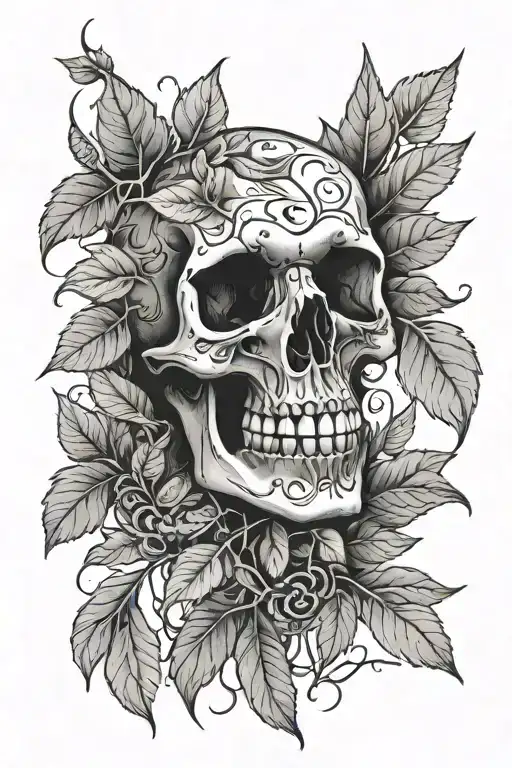 Skeleton Hand Tattoo With Leaves