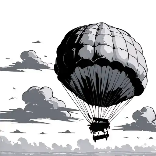 Modern Parachutist In The Background With Small Clouds Breaks The Chains Of Captivity