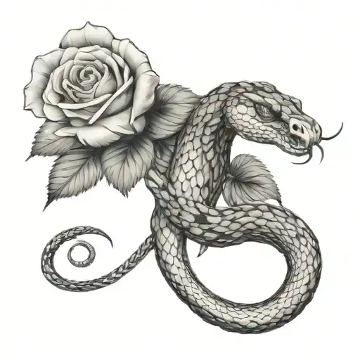 Rose With Stem And A Snake Rap From The Flower Go Down Body Back