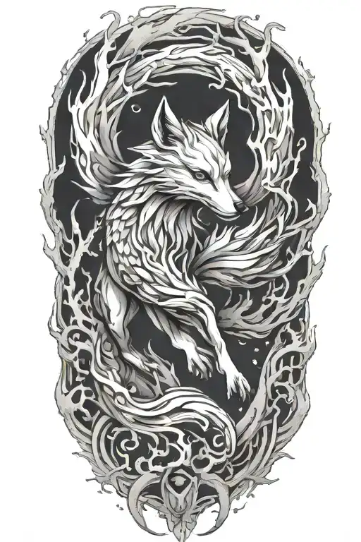 Decaying Nine Tailed Fox Full Body Leaping Across