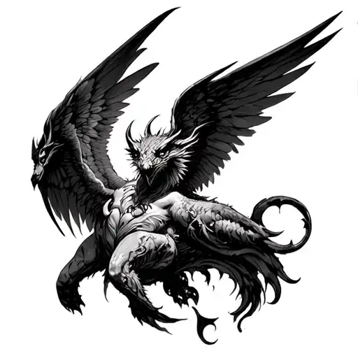 A Neo Gothic Winged Creature With High Contrast And 3D Perspective On The Calf