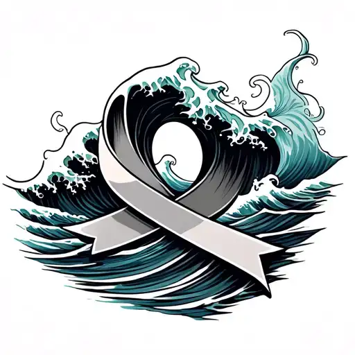 Big Ocean Wave Inside Cancer Ribbon
