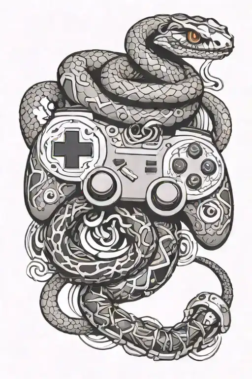 A Mystical Snake Coiled Around A Gaming Controller With Anime Characters On The Buttons