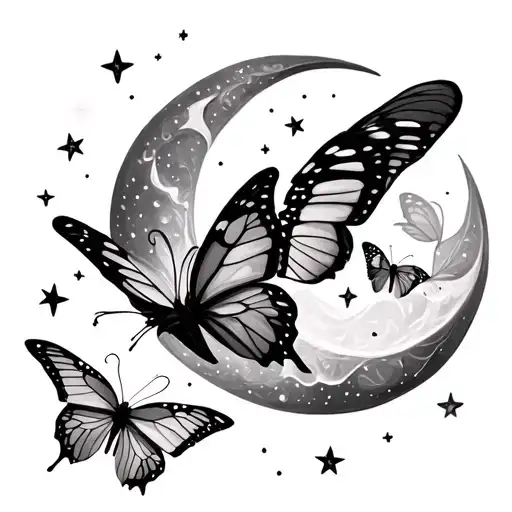 Butterflies Eith Moon And Stars For Mother And Daughter