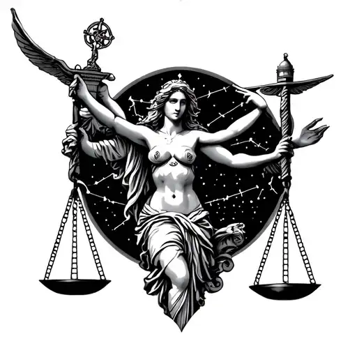 Lady Justice With Aquarius Constellation