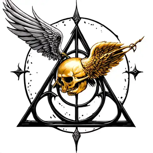 A Golden Snitch Integrated Into The Symbol Of The Deathly Hallows