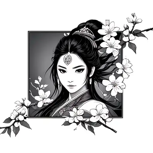 Mulan Warrior With Cherry Blosssoms