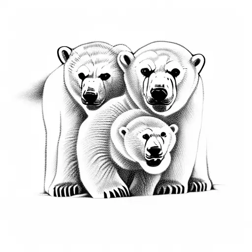 Polar Bear And 2 Cubs