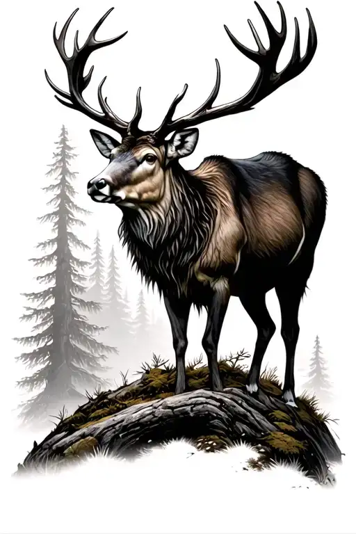 A Stag In The Scottish Highlands Near A Forest