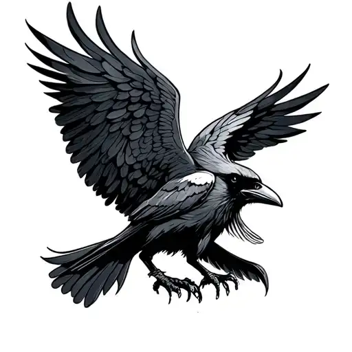 A Raven With Outstretched Wings And