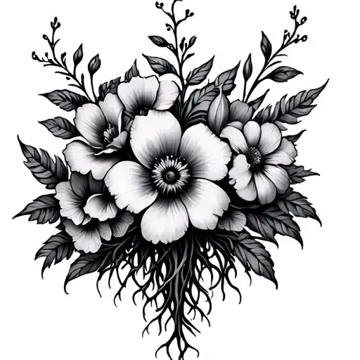 Gothic Floral Multiple Flowers With Roots
