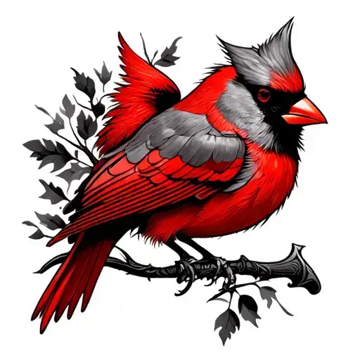 Black Knight Chess Piece And Red Cardinal Bird