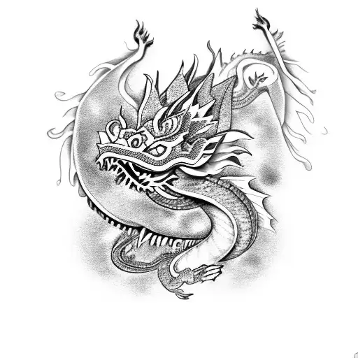 Chinese Dragon Breathing Out A Lotus Flower