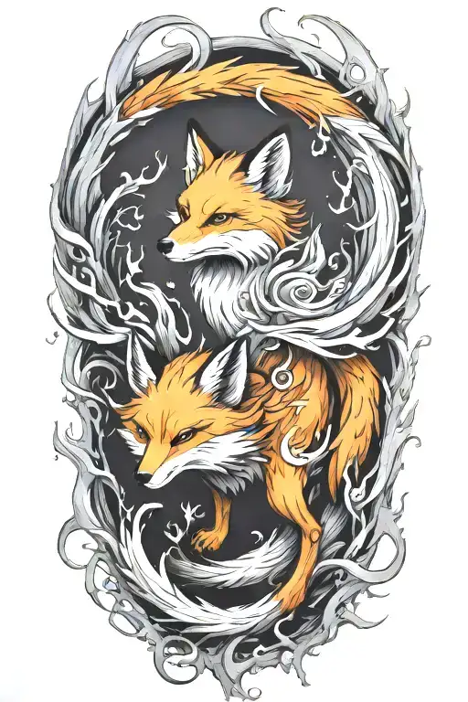 Decaying Nine Tailed Fox Full Body Leaping Across