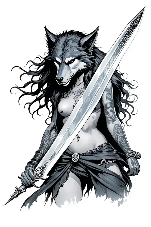 Beautiful Werewolf Woman Holding A Sword