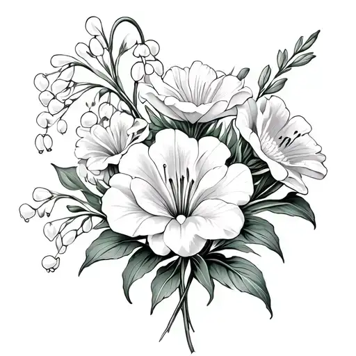 Lily Of The Valley And Marigold And Carnation Flowers Intertwined