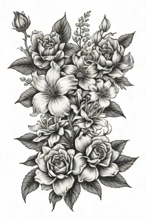 Flowers With My Whole Families Birth Flower Bouquet