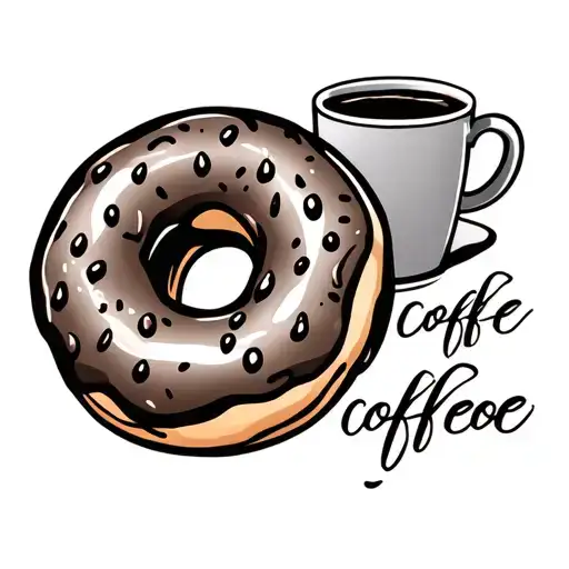 Donut And A Coffee Cup In A Cursive Writing