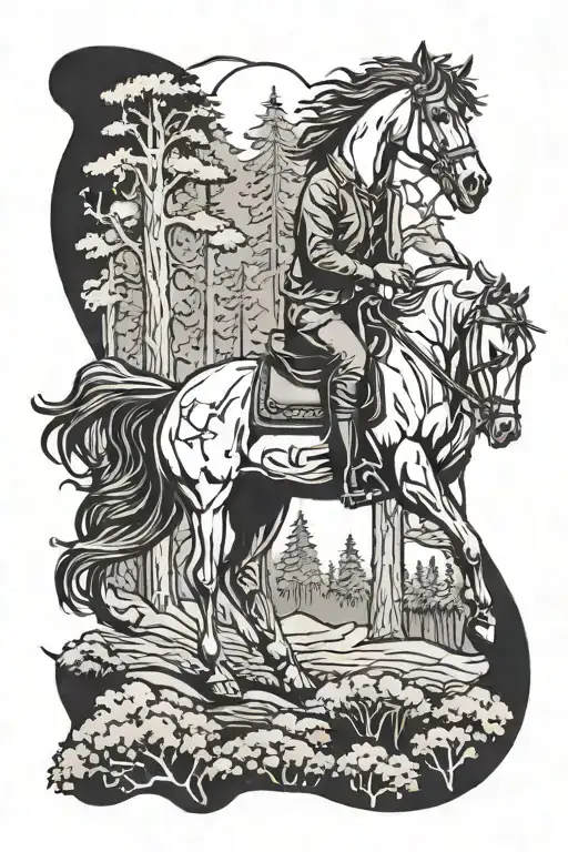 Horse Riding In A Forest Trees Looking