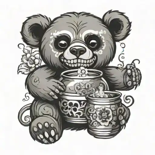 Bear Holding A Pot Of Sugar Skull