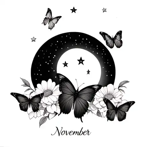 Butterflies On November Birth Flower With Moon And Stars For Mother And Daughter