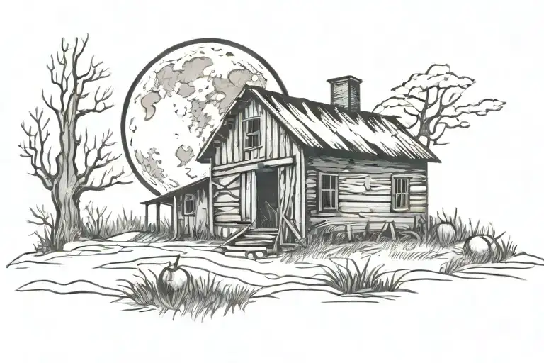 Burnt Down Barn And Moon