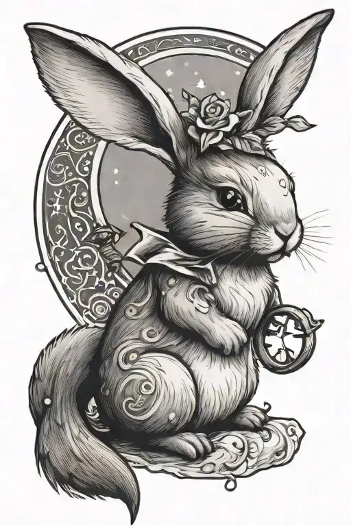 A Small Bunny Rabbit On A Crescent Moon Holding A Magic Wand