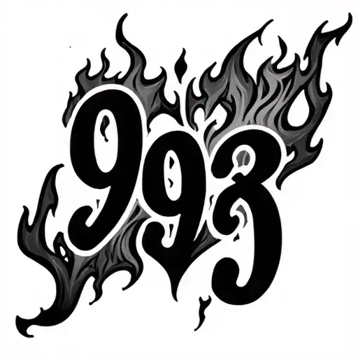 Make Me A Tattoo With The Numbers 9 9 9 In Flame Hearth With The Word Violent